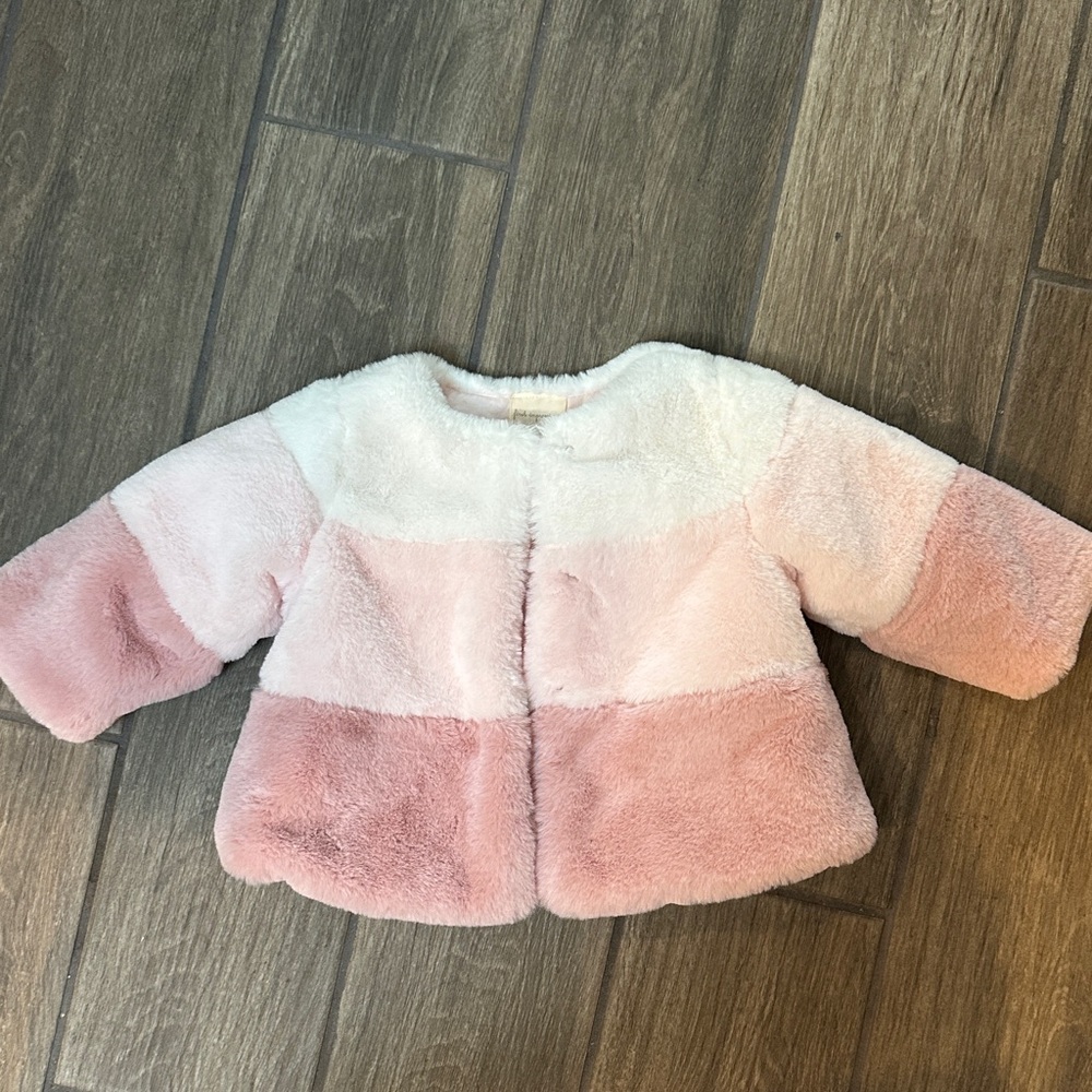 First Impressions Pink and White Teddy Jacket Size 12 months. Snap front